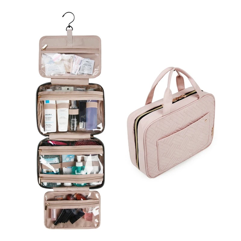 Bagsmart-フック付き化粧品バッグ,耐水性,バスルーム用トラベルバッグ,大型オーガナイザー付き pink M