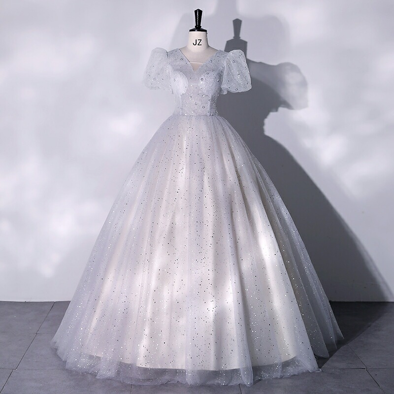 カラードレス 半袖 演奏会用ドレス ブライト 前撮りドレス パーティードレス 卒業式 成人式 編み上げタイプ ロングドレス Vネック プリンセスラインドレス 結婚式 二次会 披露宴 撮影 イブニングド