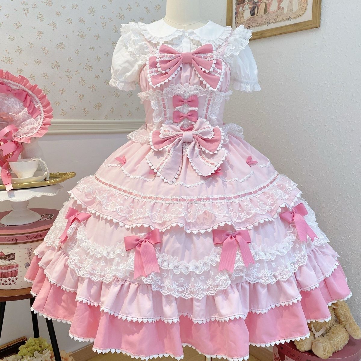[フォンダンケーキ]ロリータドレスかわいいJSKサスペンダードレス夏