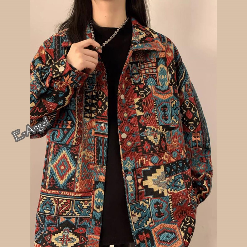 シャツジャケット 柄シャツコート レディース ジャケット エスニック風 長袖 ユニセックス アウター 男女兼用 メンズ 大きいサイズ