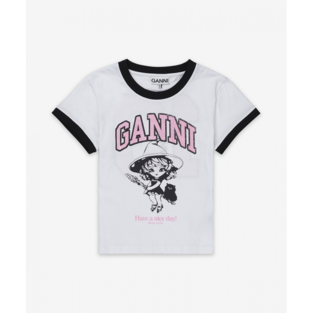 GANNI スモールベーシックジャージーショートスリーブ T シャツ-ホワイト/T4156151