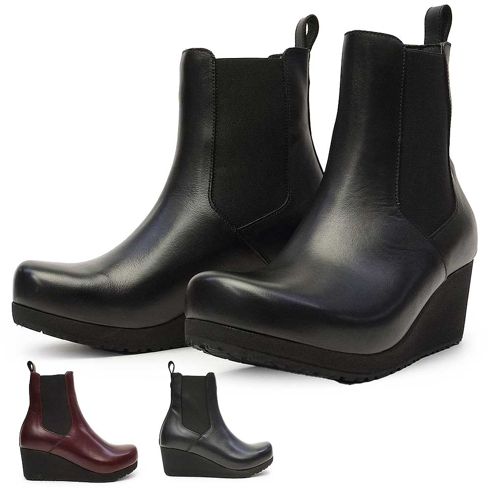 パピリオ エバ スリップ オン サイドゴア ウエッジヒール ブーツ レディース