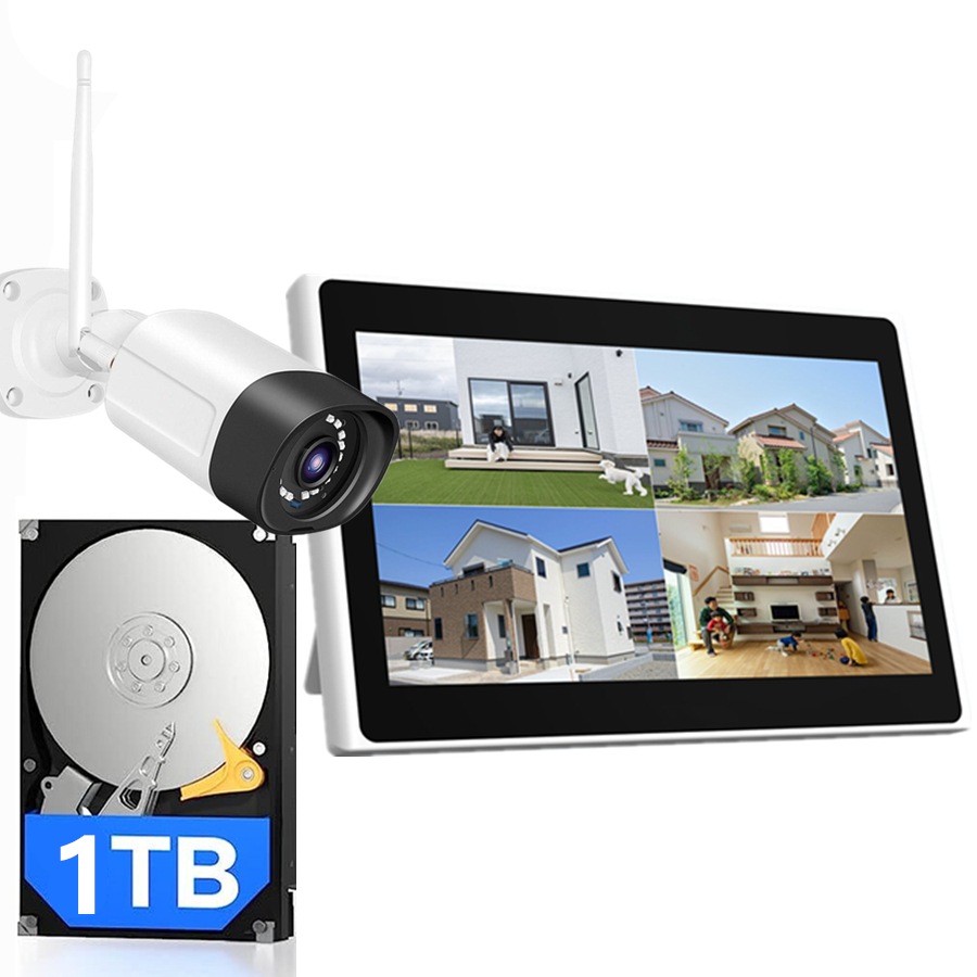防犯カメラ 家庭用 ワイヤレス 屋外 新型 モニター付き 双方向通話可 AI検知 1TB HDD 業務用 防水 監視カメラ 1台セット 暗視撮影 常時録画 遠隔監視 500万画像　型番HB312