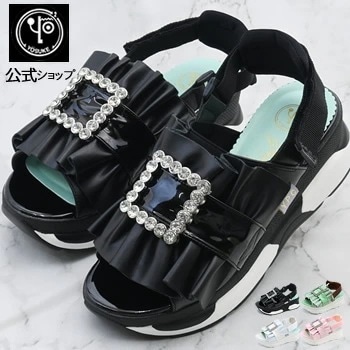 【公式SHOP特典キズ補修液付】 ヨースケ 厚底サンダル ビジューバックル付き バックベルト 6cm 厚底フラット