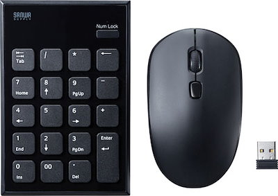 他サイト： サンワサプライ 静音ワイヤレステンキーマウスセット ブルーLEDセンサー NTWL23SETBKの商品画像
