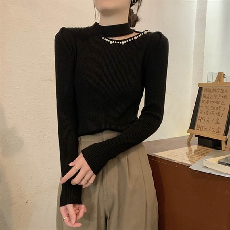 クーポン有トップス ニット セーター 春 秋 冬 長袖 カットアウト ハイネック ブラック ホワイト ベージュ アプリコット S M L XL LL バイト イベント 旅行 ホテル ガーデン ライブ