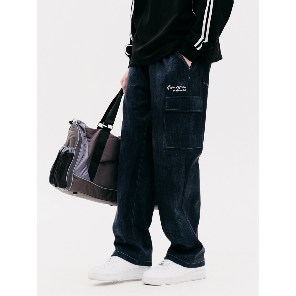 ready4next ジャージーデニムライクワイドカーゴパンツ 1 ダークブルー