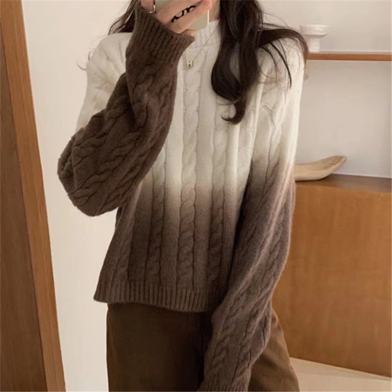 23韓国スタイル肥厚ソフトもちツイストボトムセーター女性のためのプチスタイルプルオーバースタイルセータートレンド