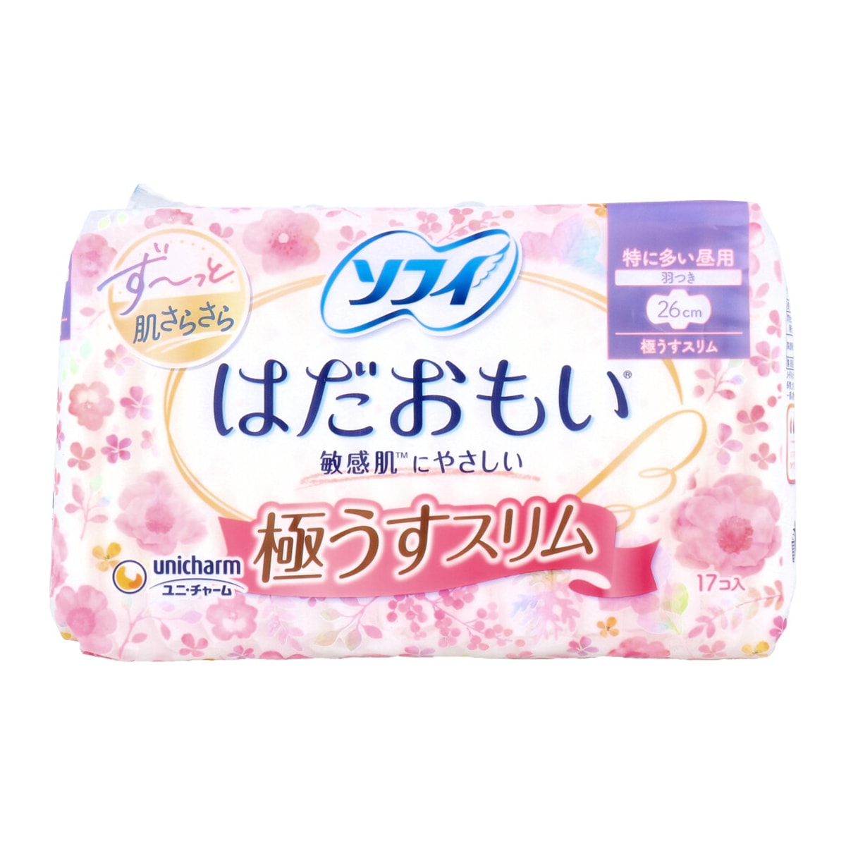 生理用ナプキン ユニ・チャーム はだおもい 極うすスリム 特に多い昼用 羽つき 26cm 17個入り X8パック