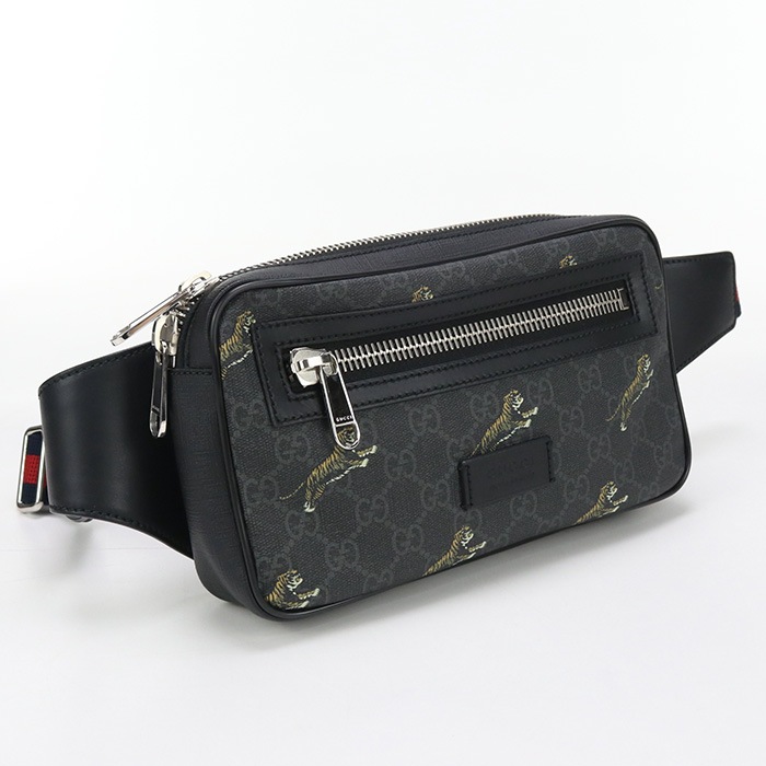 ベルトバッグ GGスプリーム 474293 ボディバッグ GGスプリームキャンバス ブラック【中古】 メンズ