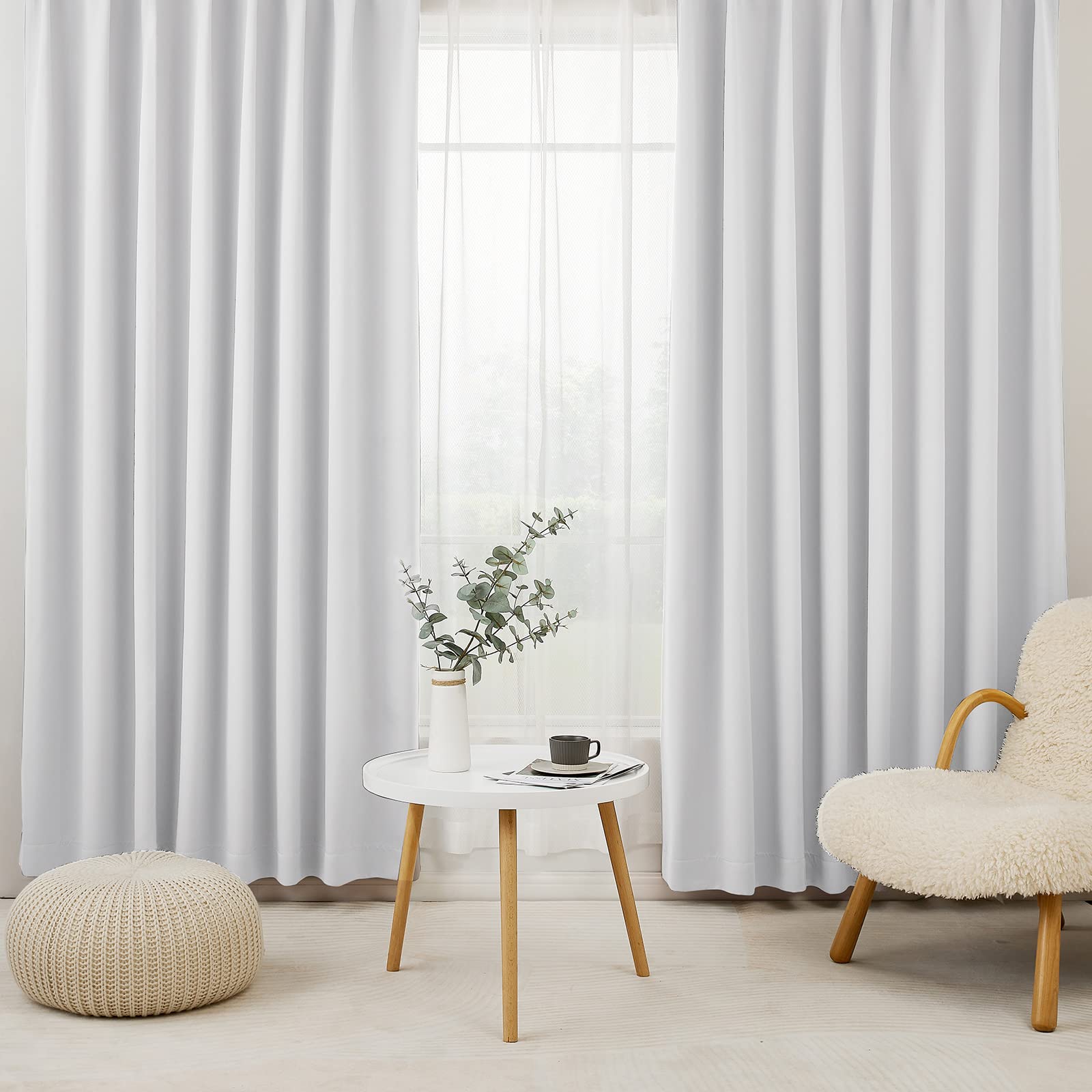 Hansleep カーテン 1級遮光 4枚セット 幅100cm丈178cm アイスグレー 断熱 防寒 防音 省エネ 厚手 無地 おしゃれ 洗える リビング用 (カーテン2枚レース2枚)