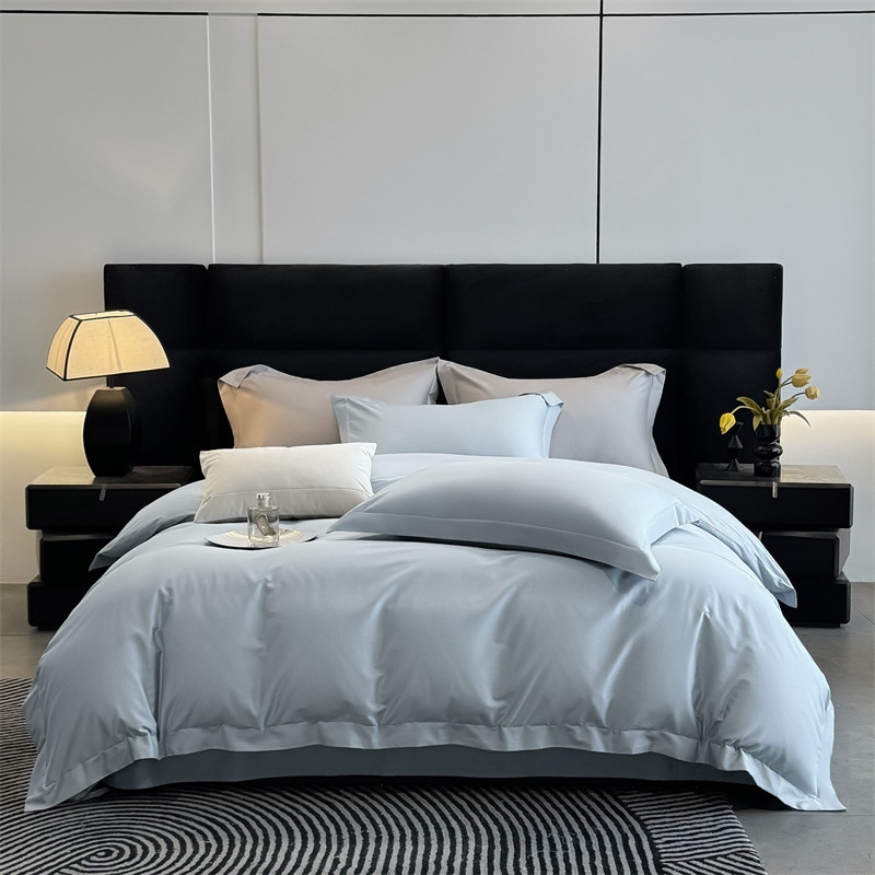 100シンプルソリッドカラーハイエンド高密度トリビュートサテンピュアコットン4ピースセットトリビュートサテンサテン長綿シートキルトカバーベッド