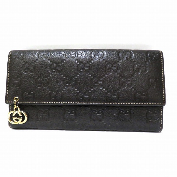 グッチ グッチシマ Wホック長財布 チャーム付き 212104.2149 ダーク 中古 0009