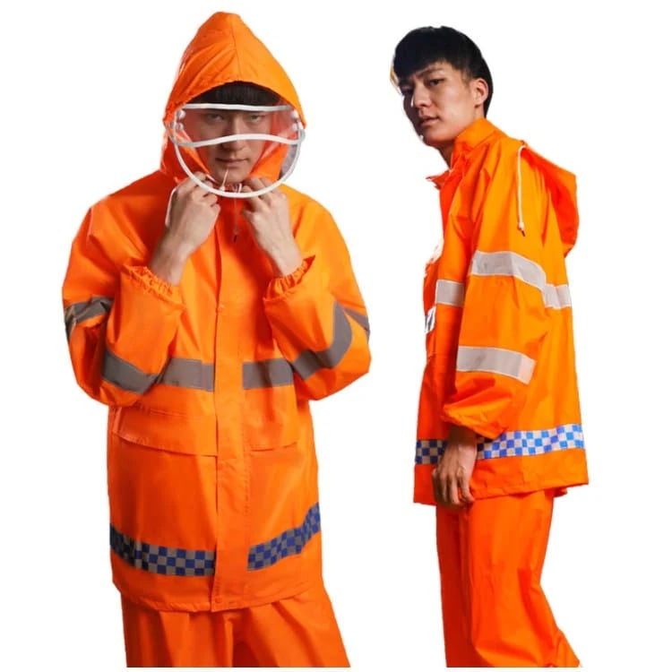 作業服 高視認性レインウェア 上下セット ユニセックス 男女兼用 リフレクター 反射帯 ジャケット レインパンツ ズボン レインコート カッパ/合羽 警備員 工事現場 屋外作業 交通整理 アウトドア今