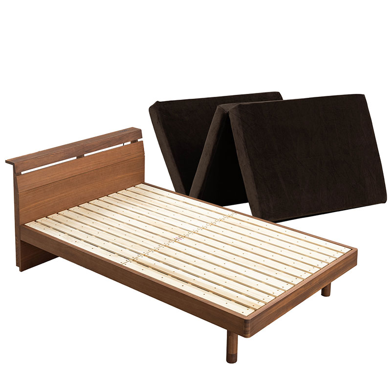 ベッド セミダブル ウォルナット天然木無垢 頑丈すのこベッド セミダブルベッド ＋ ウレタンマットレス付き