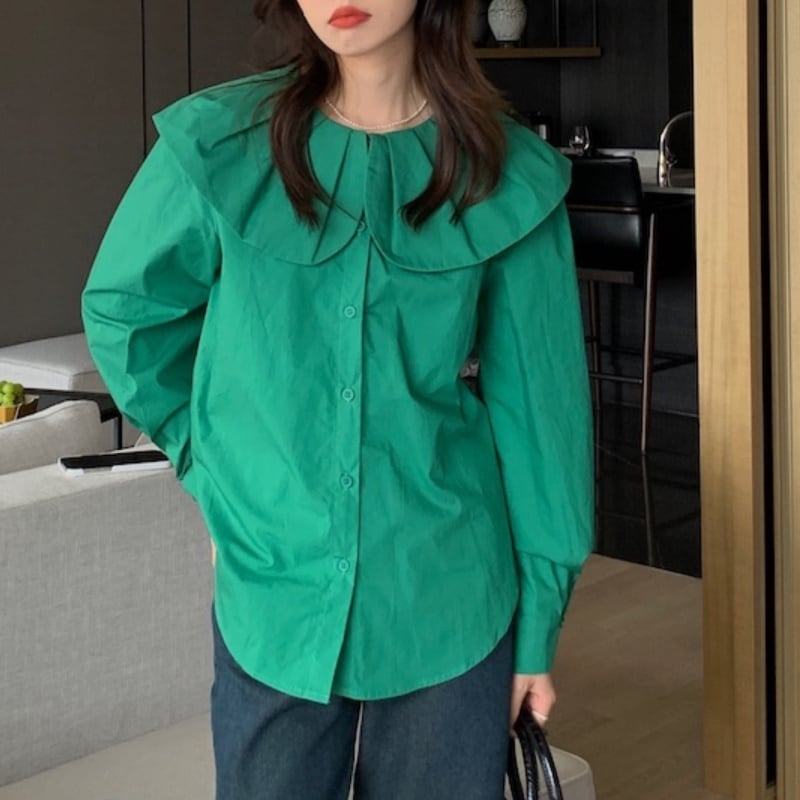 2color レディース トップス ブラウス シャツ 長袖 楽ちん レトロ ヴィンテージ