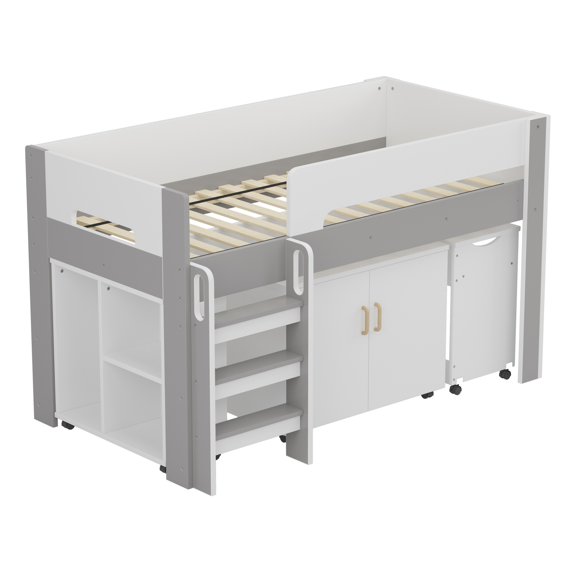 国内発送-送.料.無.料新品640システムベッド ロフトベッド 階段付き S 木製 高さ120cm シングル ベッド ロータイプ ベッド デスク 本棚 机付き 学習机 コンパクト 本棚付き 収納 大人
