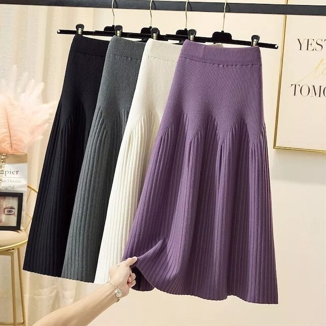 【送料無料】レディース リブ ニット プリーツ スカート ロングスカート Aライン 大人可愛い ママコーデ ママファッション 韓国系 オルチャン 人気 トレンド 新作 20代 30代 40代