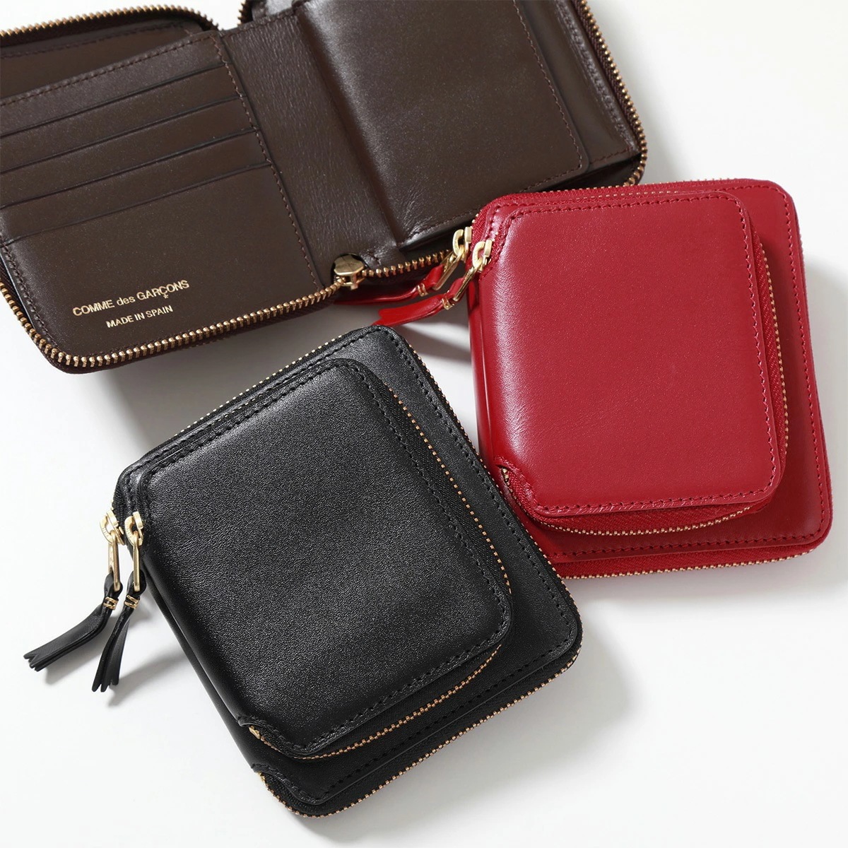 COMME des GARCONS コムデギャルソン 二つ折り財布 OUTSIDE POCKET SA2100OP メンズ ラウンドファスナー レザー ミニ財布 小銭入れあり