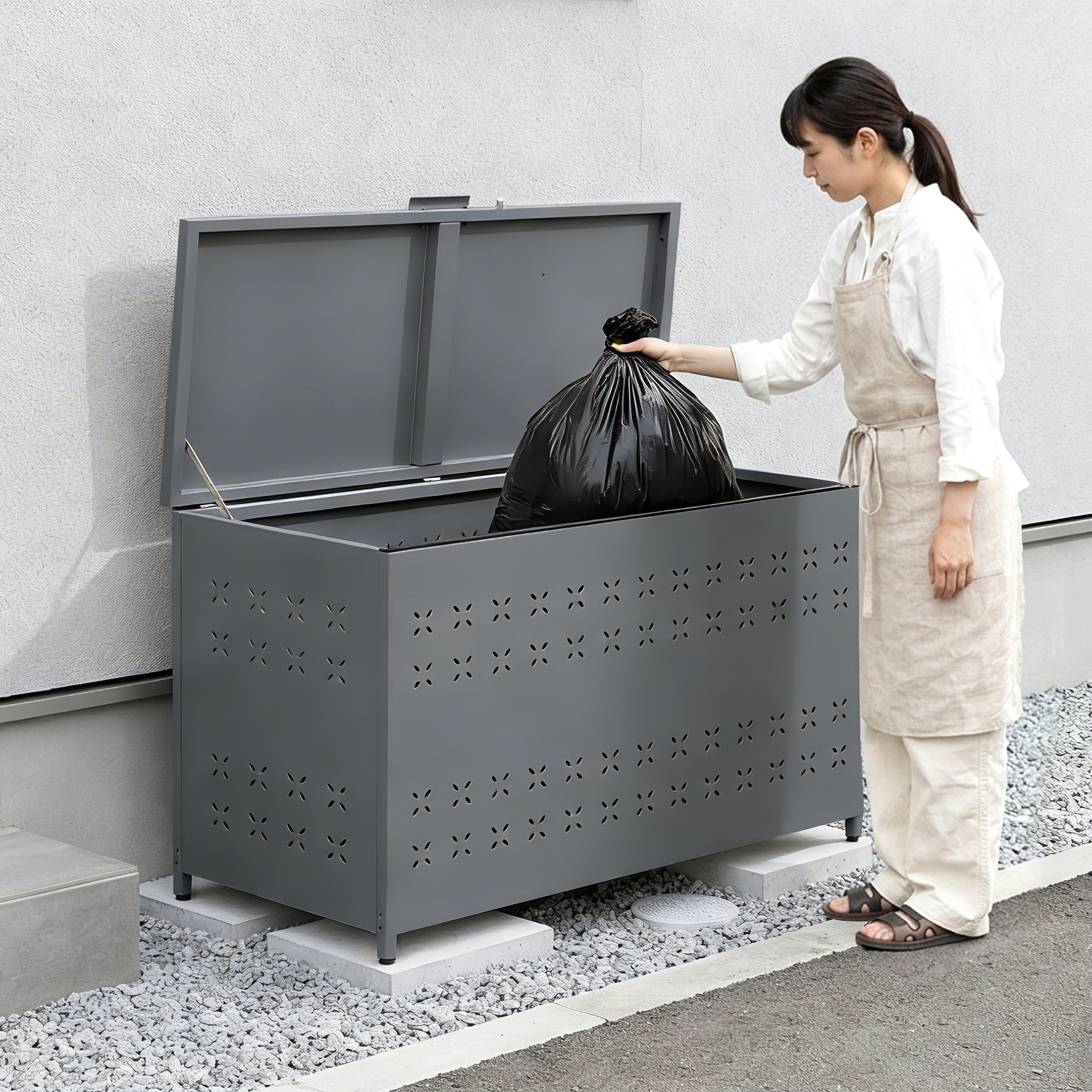 【国内発送】518ゴミ箱 屋外 収納庫 大容量 273L 自立できる蓋 通気性抜群 頑丈 大型 安定 簡単組立 ゴミ荒らし防止 カラスよけ 大型 野良猫よけ 大きい ふた付き ゴミステーション ゴミボ