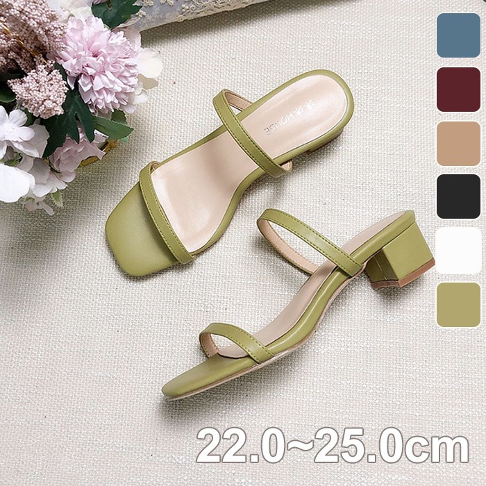 サンダル レディース ミュール ローヒール 太ヒール スクエアトゥ ミュールサンダル ヒール 3.5cm ダブルベルト パーティー 夏 疲れない 痛くない 歩きやすい 通勤 オフィス 婦人靴 ワインレ