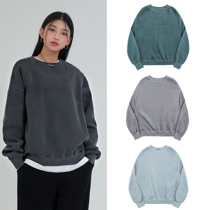 オコボ[韓国人気ファッション]ピグメント スウェット シャツ(4色) 韓国ブランド 無地 マンツーマンTシャツ