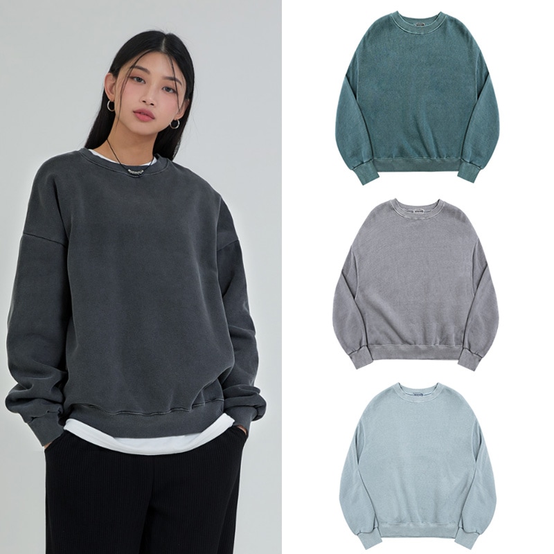 [韓国人気ファッション]ピグメント スウェット シャツ(4色) 韓国ブランド 無地 マンツーマンTシャツ