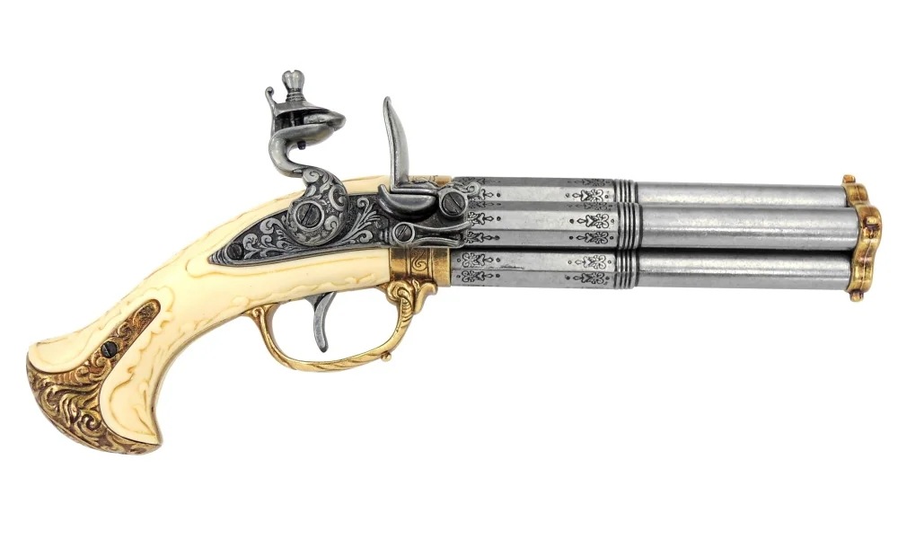 DENIX デニックス 1310 フリントロック 4バレル 30.5cm レプリカ 銃 リアル フリントロックピストル コスプレ ミリタリー アーミー ピストル 拳銃 ガン フリントロック銃
