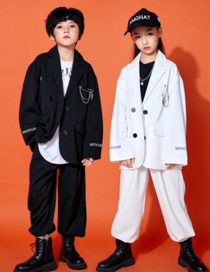 キッズ ダンス衣装 ガールズジャズダンス スーツ風ダンス衣装2点セット韓国風HIPHOPロックダンス衣装 キッズダンス 子供 DANCE スーツコートヒップホップスラックス JAZZ