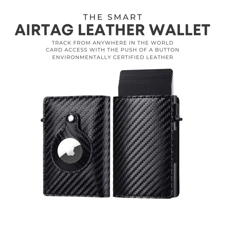 メンズカーボンファイバーエアタグウォレット,スマートIDとクレジットカードホルダー,薄いウォレット,アップルエアタグ用レザーケース - 1524