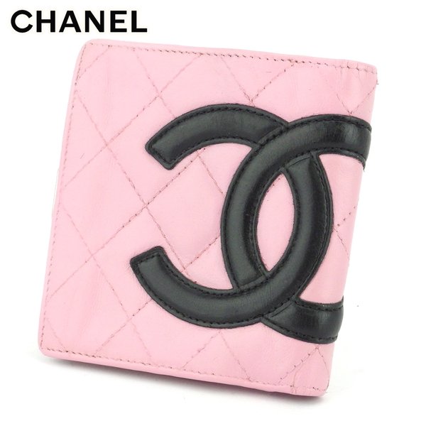 二つ折り財布 がま口 コンパクトサイズ ピンク ブラック シルバー カンボンライン 中古 T1369
