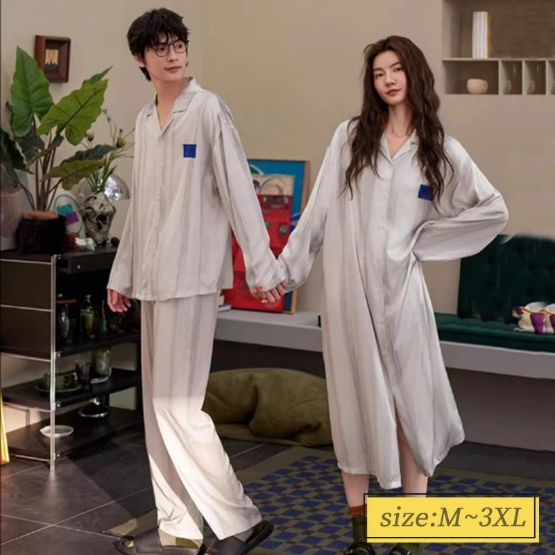 ペア パジャマ ペアパジャマ 春秋 上下 セット セットアップ メンズ レディース アイスシルク カップルパジャマ ペア おしゃれ 部屋着 長袖 寝間着 寝巻き 結婚祝い ギフト プレゼント ペアルッ