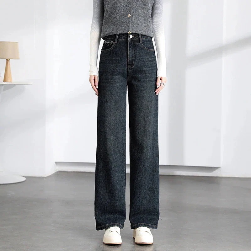 5レトロハイウエスト細ストレートジーンズ女性用