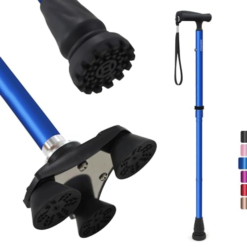 SONGWAY 杖 女性用男性用 おしゃれ 折り畳みステッキ 軽量 杖 シニア 介護 高齢者 交換用杖先ブルー