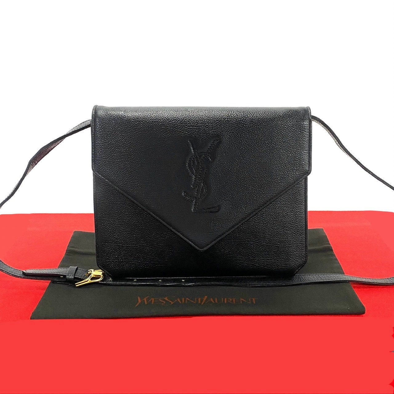 ヴィンテージ YSL ロゴショルダーバッグ レザー ブラック 29431