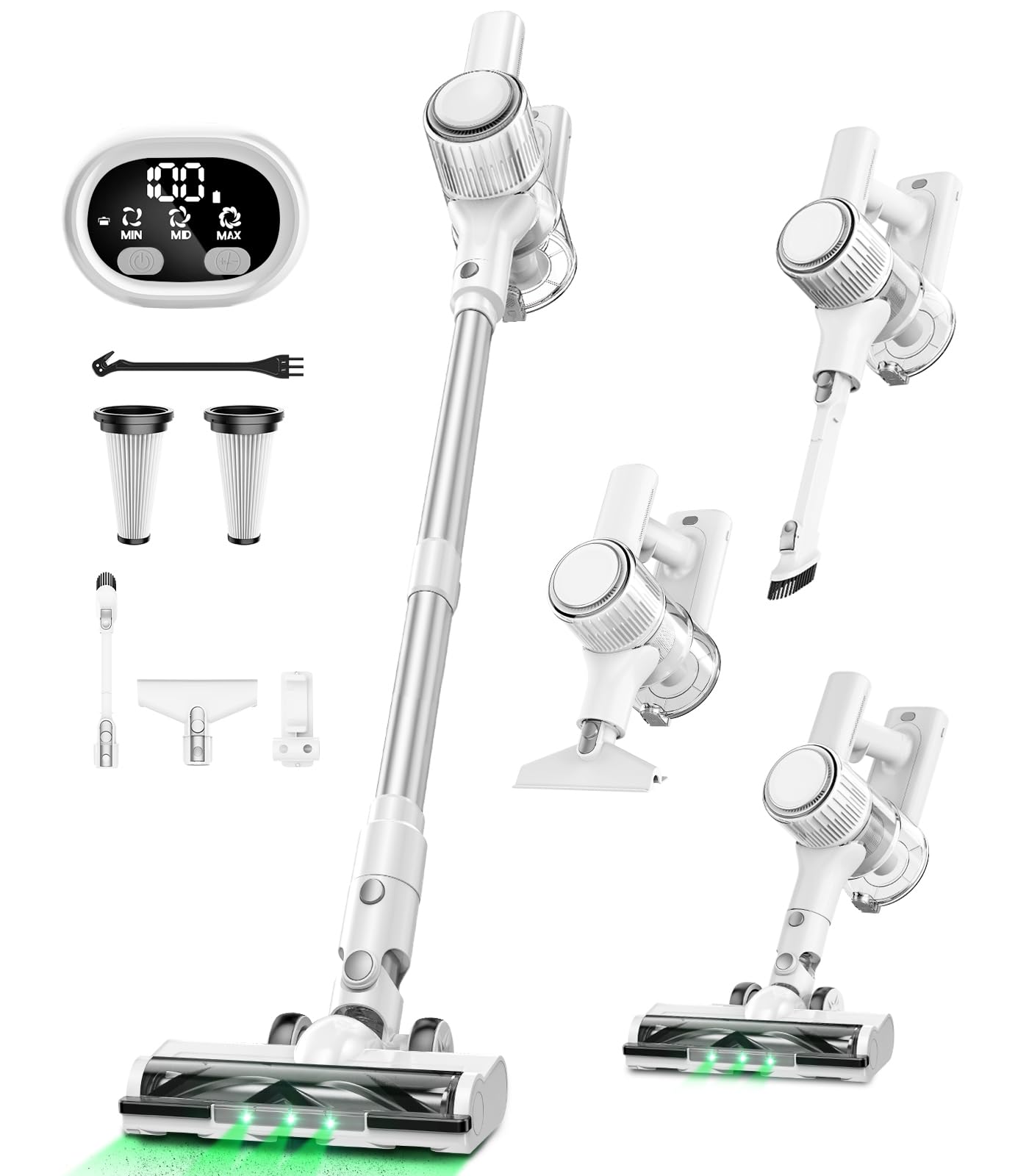 掃除機 コードレス【2025革新モデル 46000pa強力吸引& LED液晶ディスプレイ&50分間連続稼働】3段吸引力 2WAY 伸縮型パイプ 左右360上下90回転 ハンディクリーナー スティッ