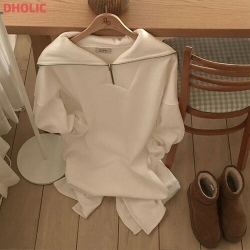 両起毛セーラーハーフジップスウェットワンピース