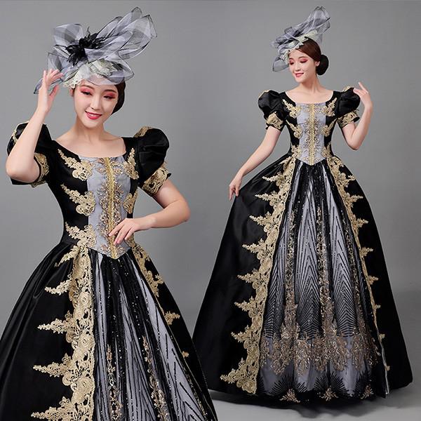 【3日出荷！2026新作】中世 貴婦人ドレス ステージ 衣装 中世ドレス ヨーロッパ 貴族 王族服 ジュリエット カラードレス 演出 現代劇演出 ヨーロッパ風 演出 パーティードレス ブラック eh1
