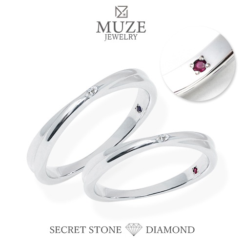 MUZE JEWELRY リング 指輪 結婚指輪 ダイヤモンド ペアリング シークレットストーン シルバー925 プラチナ仕上げ ラインストーン 刻印 名入れ made in japan
