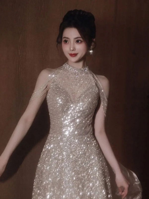 レディース 二次会 パーティードレス マーメイドライン レトロ オフショルダー Vネックサテン　ライドウェディング(M-0065)