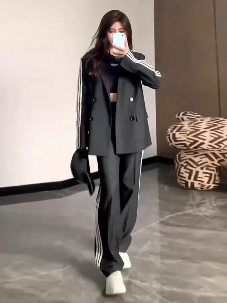 スーツセットアップ卒業式 入学式特大サイズゆったりスリムカジュアルレディースアウターハイウエストワイドパンツ2セット生活応援ビジネス特集 5,275円