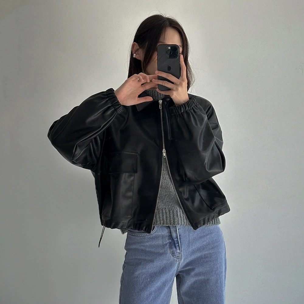 フェイクレザードロストブルゾンジャケット