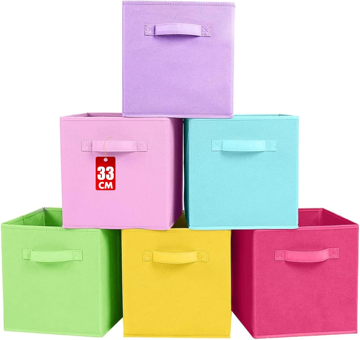 収納ボックス 折りたたみ式 取っ手付き 不織布製 幅33×奥行33×高さ33cm ミックスカラー6色 6点セット おしゃれ 衣類収納 おもちゃ収納 リビング収納 小物入れ 雑貨整理 文書箱