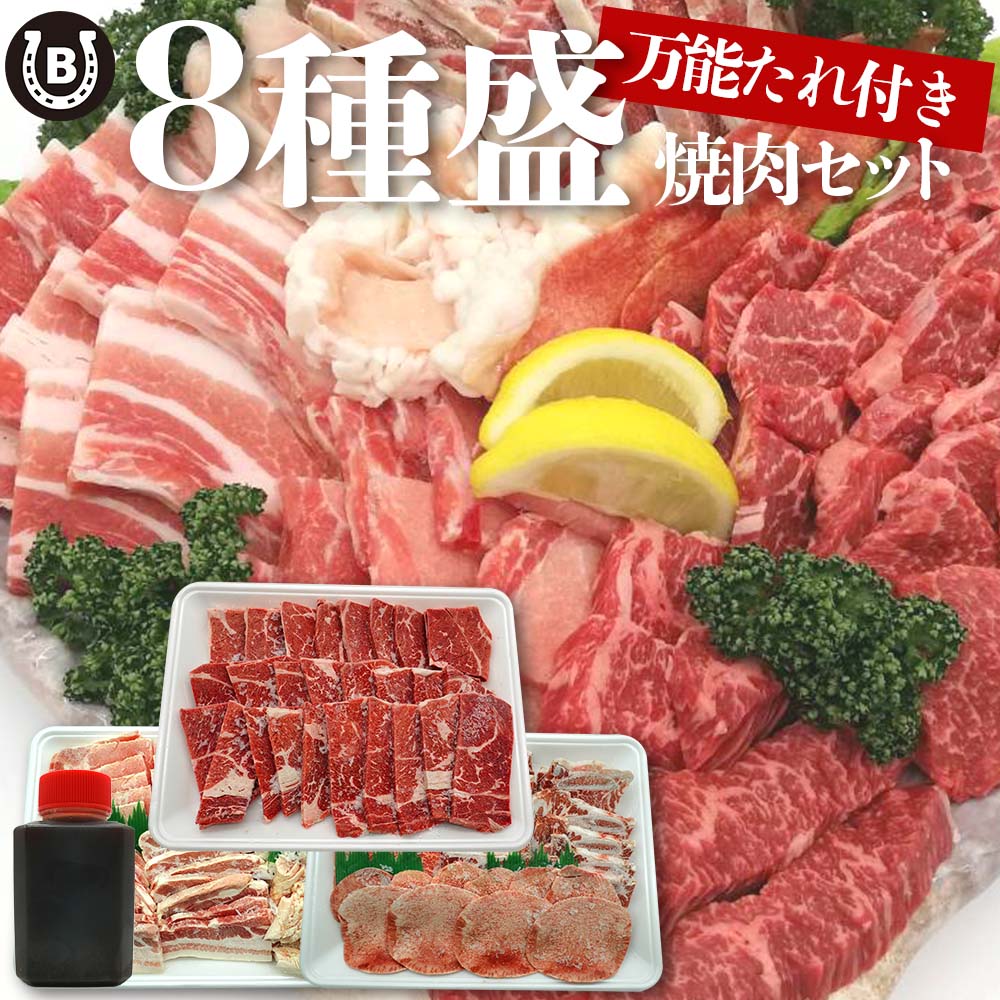 お肉盛り合わせ 8種 約1,850g ( 4-5人前 ) 豪華大容量お得セット お肉専門店仕入れ 万能タレ付き 牛ロース カルビ テッチャン ハラミ 焼肉セット 厚切り 牛タン 和牛 盛り合わせ