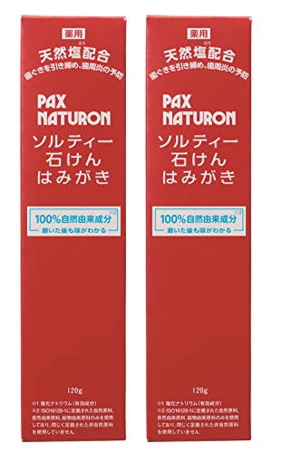 他サイト： PAX NATURON(パックスナチュロン) ソルティー 石けんはみがき ( 120g×2個 / フッ素なし 歯磨き粉 ) 無添加 天然塩配合 石鹸歯磨き 歯ぐきケア ( 泡立ち控えめ / 天然由来1の商品画像