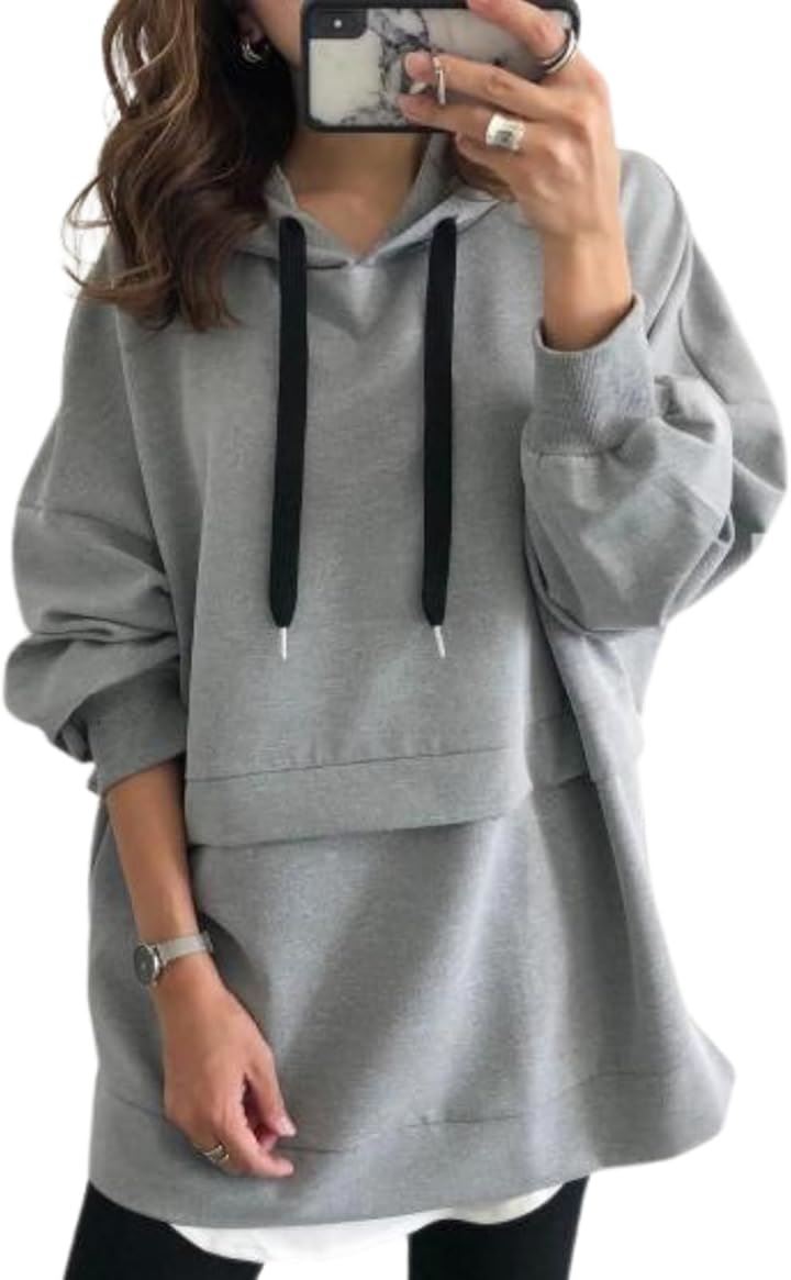 ゆったり パーカー 大きいサイズ 長袖 レディース 秋 冬 フード トレーナー 無地 カジュアル おしゃれ シンプル( グレー, XL)