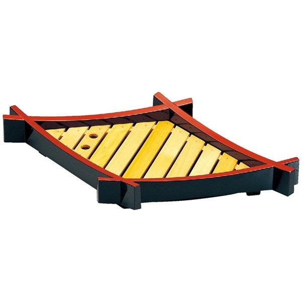 松葉盛器（小）木製目皿付 黒天朱 セット