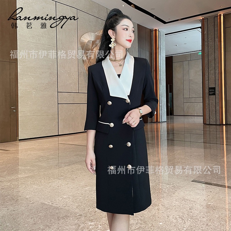 ブラックスーツ ワンピース レディース 2024年新作 七分袖 フランス気質 通勤 l 美容師 受付 オフィシャルユニフォーム