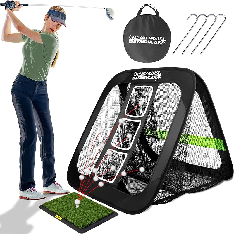 【国内即発】BAYINBULAK ゴルフ練習ネット ゴルフネット アプローチ練習器具 室内練習 ポップアップ式 コンパクト収納 (方形（ブラック）)