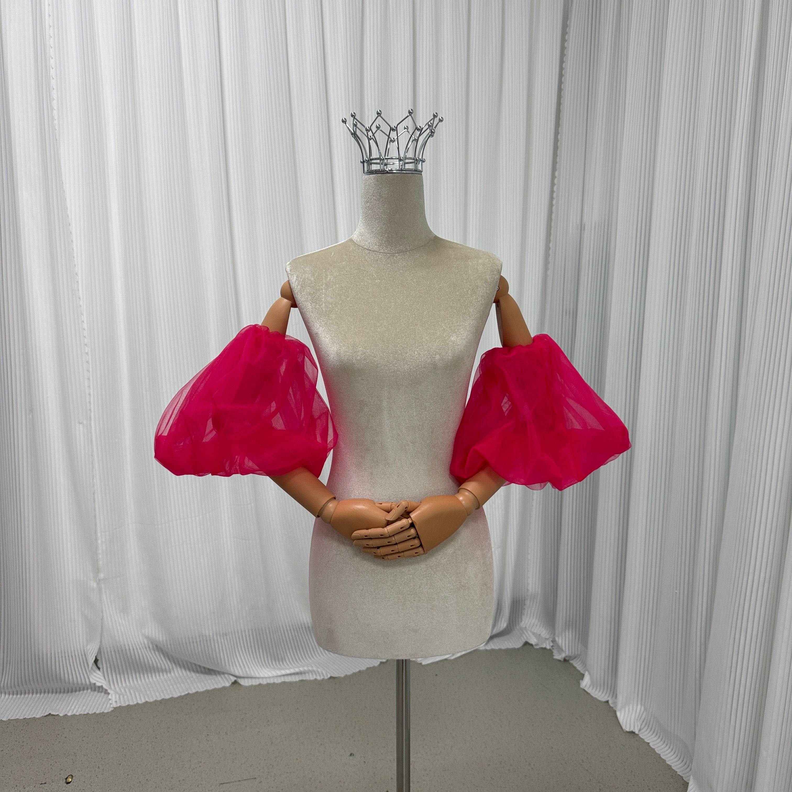 カラードレス 赤 ソフトチュール 取り外し袖 エレガント パフスリーブ